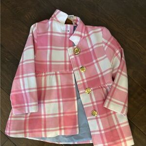 The Beaufort Bonnet Company Pink & White Plaid Girls' Pea Coat